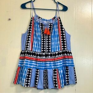 THML Blue Red Black Patterned Spaghetti Strap Tank Top
